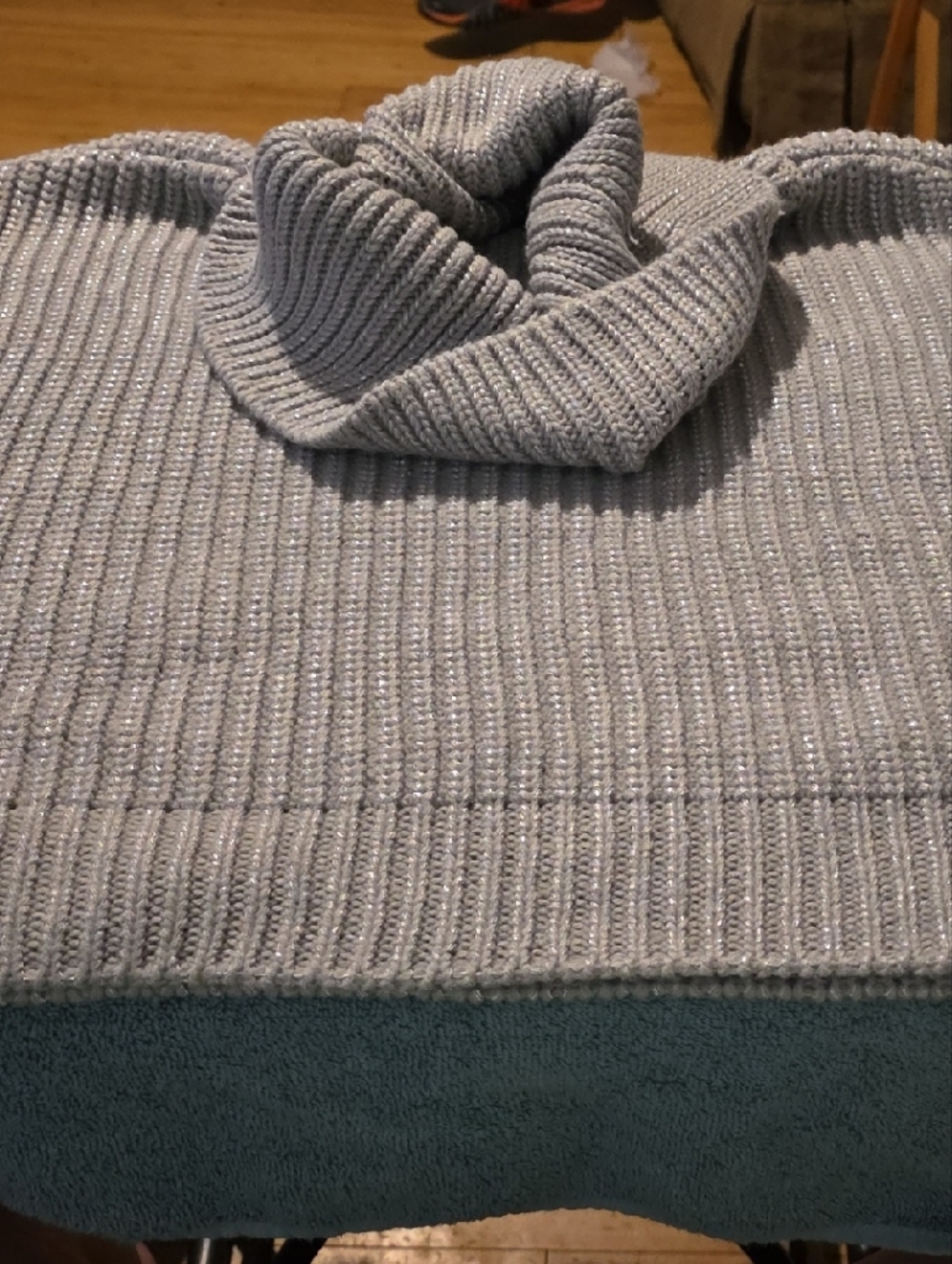 Ribbed Light Blue Turtleneck Sweater - Women's